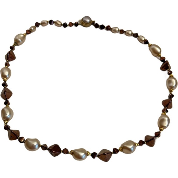 Vintage French Faux Glass Baroque Pearl Beaded Necklace High End France 23" - Picture 2 of 16